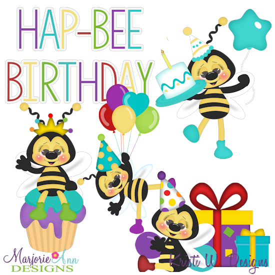 Hap-bee Birthday SVG Cutting Files + Clipart - Click Image to Close